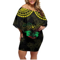 Aloha Tropical Palm Trees Family Matching Off Shoulder Short Dress and Hawaiian Shirt Reggae Polynesian Pattern LT05 Mom's Dress Black - Polynesian Pride
