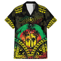 Aloha Tropical Palm Trees Family Matching Puletasi and Hawaiian Shirt Reggae Polynesian Pattern LT05 Dad's Shirt - Short Sleeve Black - Polynesian Pride