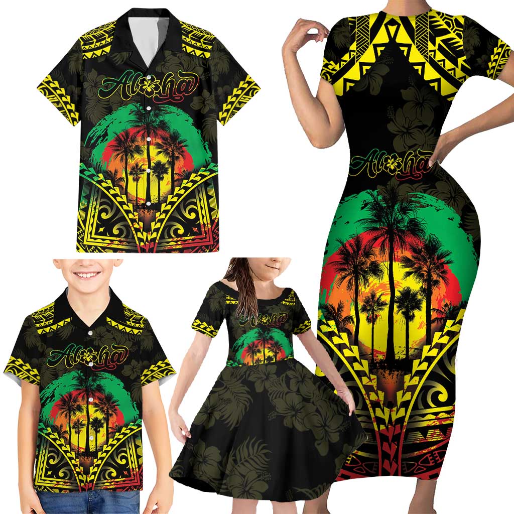 Aloha Tropical Palm Trees Family Matching Short Sleeve Bodycon Dress and Hawaiian Shirt Reggae Polynesian Pattern LT05 - Polynesian Pride