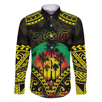 Aloha Tropical Palm Trees Family Matching Short Sleeve Bodycon Dress and Hawaiian Shirt Reggae Polynesian Pattern LT05 Dad's Shirt - Long Sleeve Black - Polynesian Pride