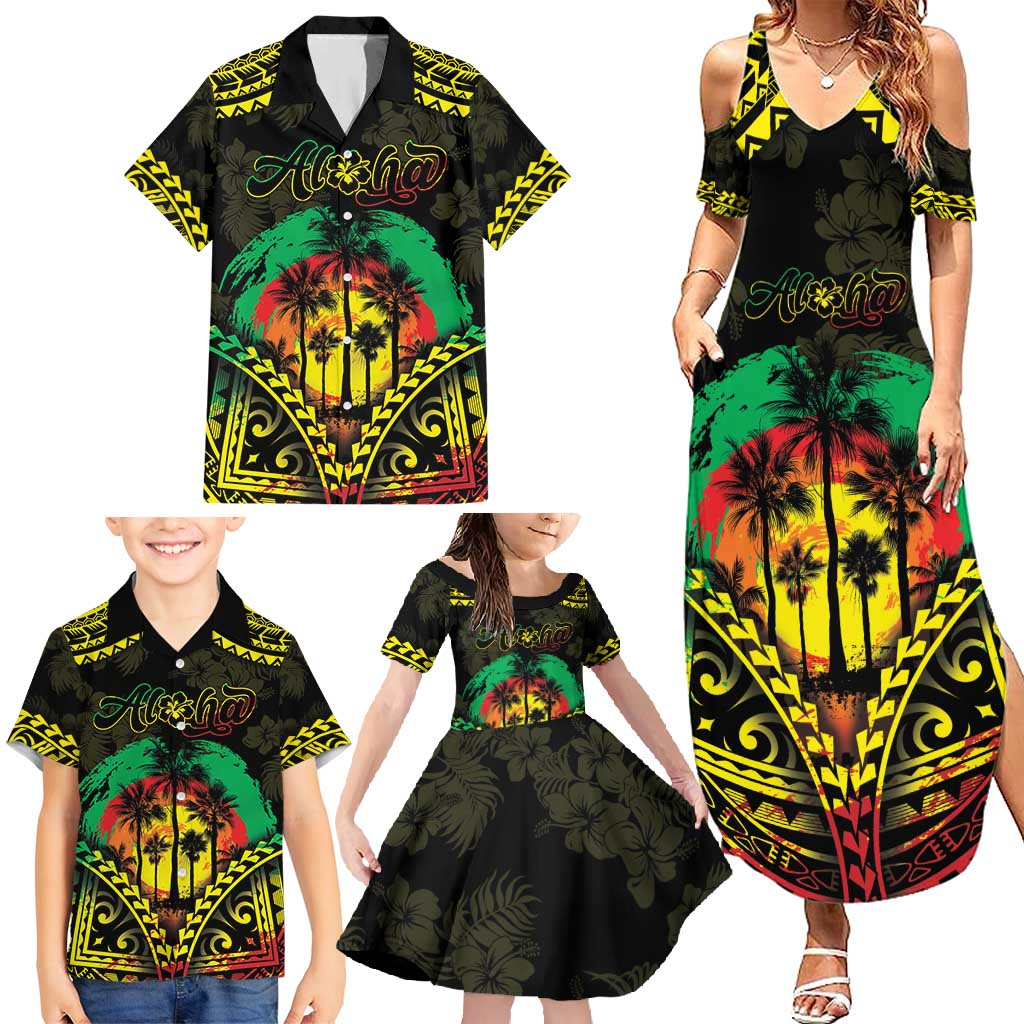 Aloha Tropical Palm Trees Family Matching Summer Maxi Dress and Hawaiian Shirt Reggae Polynesian Pattern LT05 - Polynesian Pride