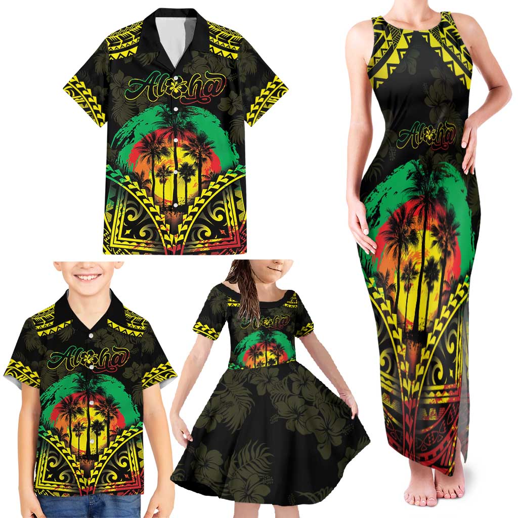 Aloha Tropical Palm Trees Family Matching Tank Maxi Dress and Hawaiian Shirt Reggae Polynesian Pattern LT05 - Polynesian Pride