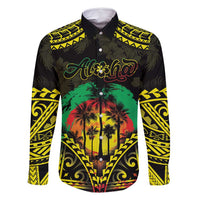 Aloha Tropical Palm Trees Family Matching Tank Maxi Dress and Hawaiian Shirt Reggae Polynesian Pattern LT05 Dad's Shirt - Long Sleeve Black - Polynesian Pride