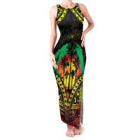 Aloha Tropical Palm Trees Family Matching Tank Maxi Dress and Hawaiian Shirt Reggae Polynesian Pattern LT05 Mom's Dress Black - Polynesian Pride