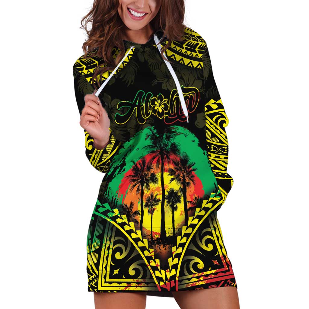 Aloha Tropical Palm Trees Hoodie Dress Reggae Polynesian Pattern LT05 Black - Polynesian Pride