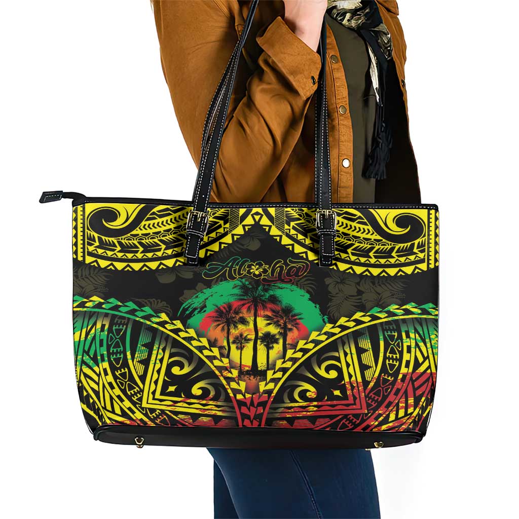 Aloha Tropical Palm Trees Leather Tote Bag Reggae Polynesian Pattern LT05 - Polynesian Pride