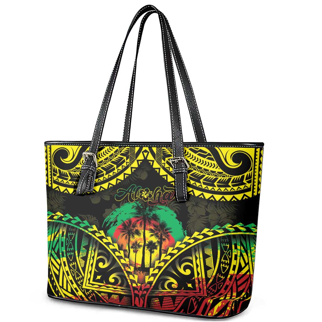 Aloha Tropical Palm Trees Leather Tote Bag Reggae Polynesian Pattern LT05 - Polynesian Pride