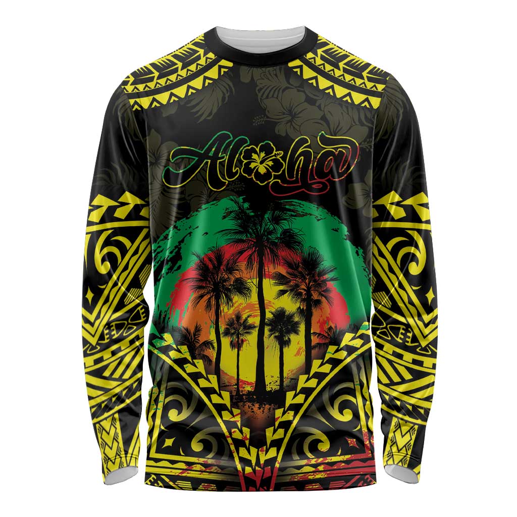 Aloha Tropical Palm Trees Long Sleeve Shirt Reggae Polynesian Pattern