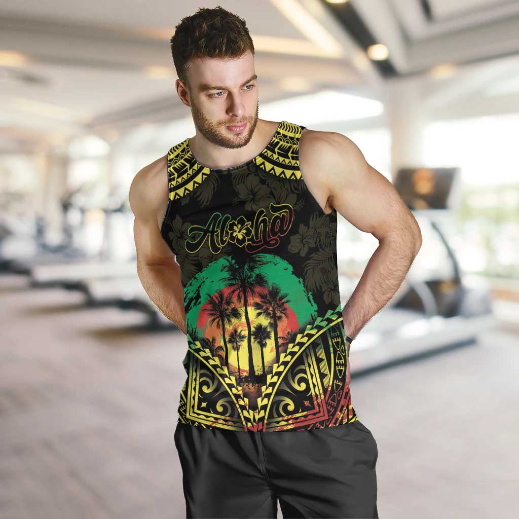 Aloha Tropical Palm Trees Men Tank Top Reggae Polynesian Pattern LT05 Black - Polynesian Pride