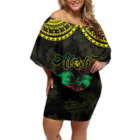 Aloha Tropical Palm Trees Off Shoulder Short Dress Reggae Polynesian Pattern LT05 Women Black - Polynesian Pride