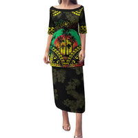 Aloha Tropical Palm Trees Puletasi Reggae Polynesian Pattern LT05 Long Dress Black - Polynesian Pride