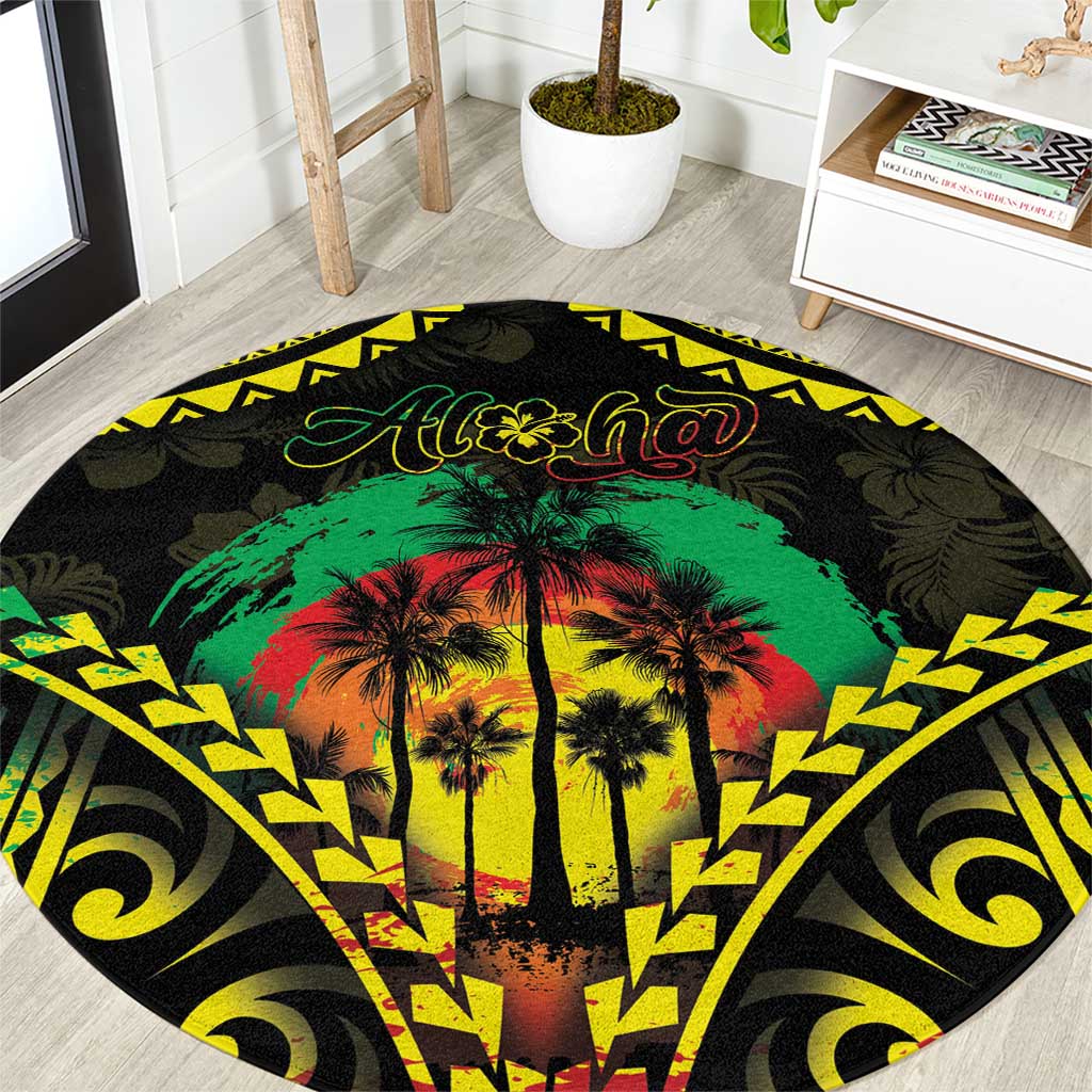 Aloha Tropical Palm Trees Round Carpet Reggae Polynesian Pattern