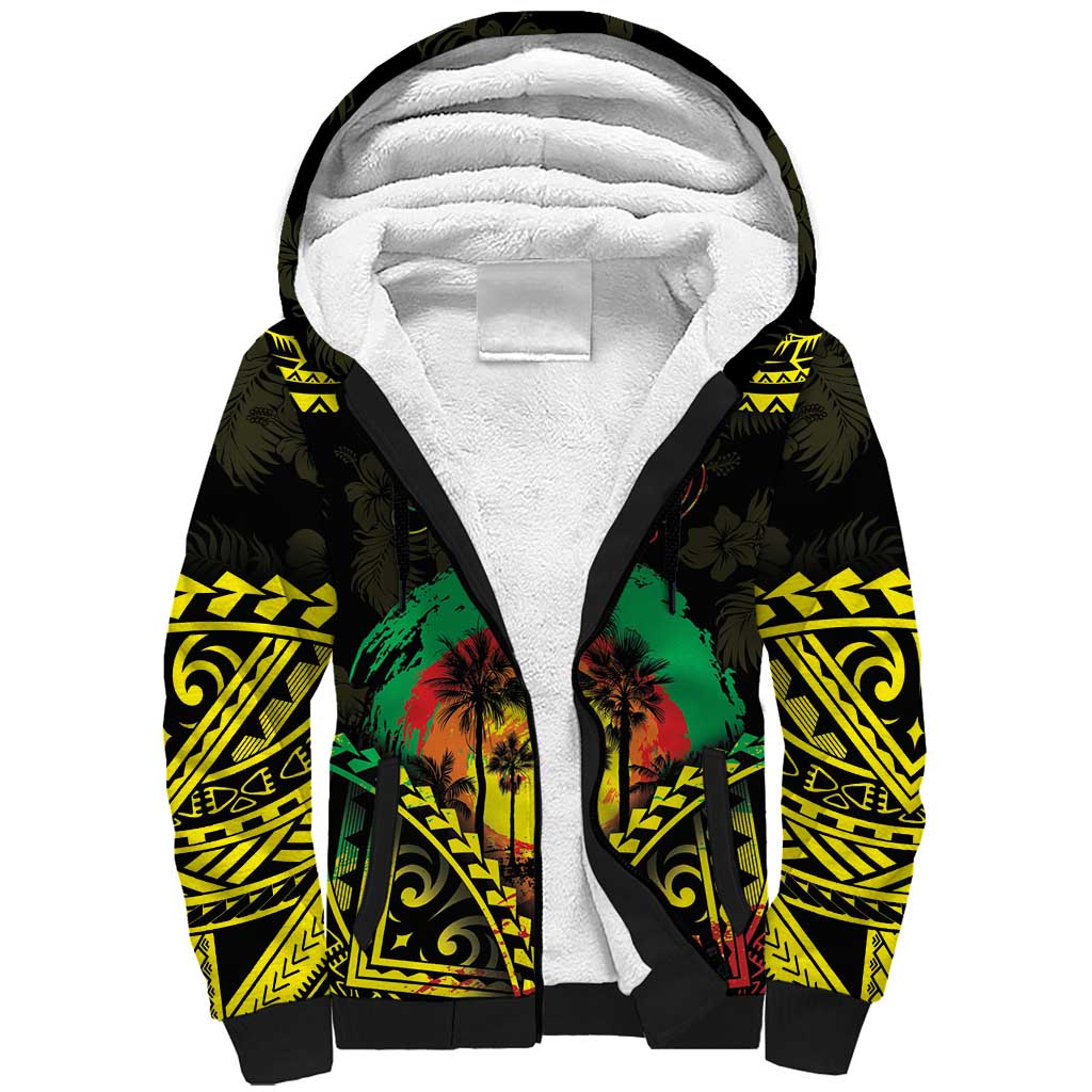 Aloha Tropical Palm Trees Sherpa Hoodie Reggae Polynesian Pattern