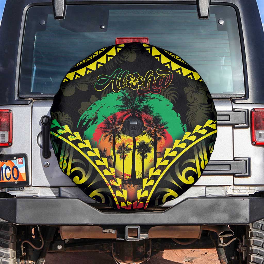 Aloha Tropical Palm Trees Spare Tire Cover Reggae Polynesian Pattern LT05 Black - Polynesian Pride