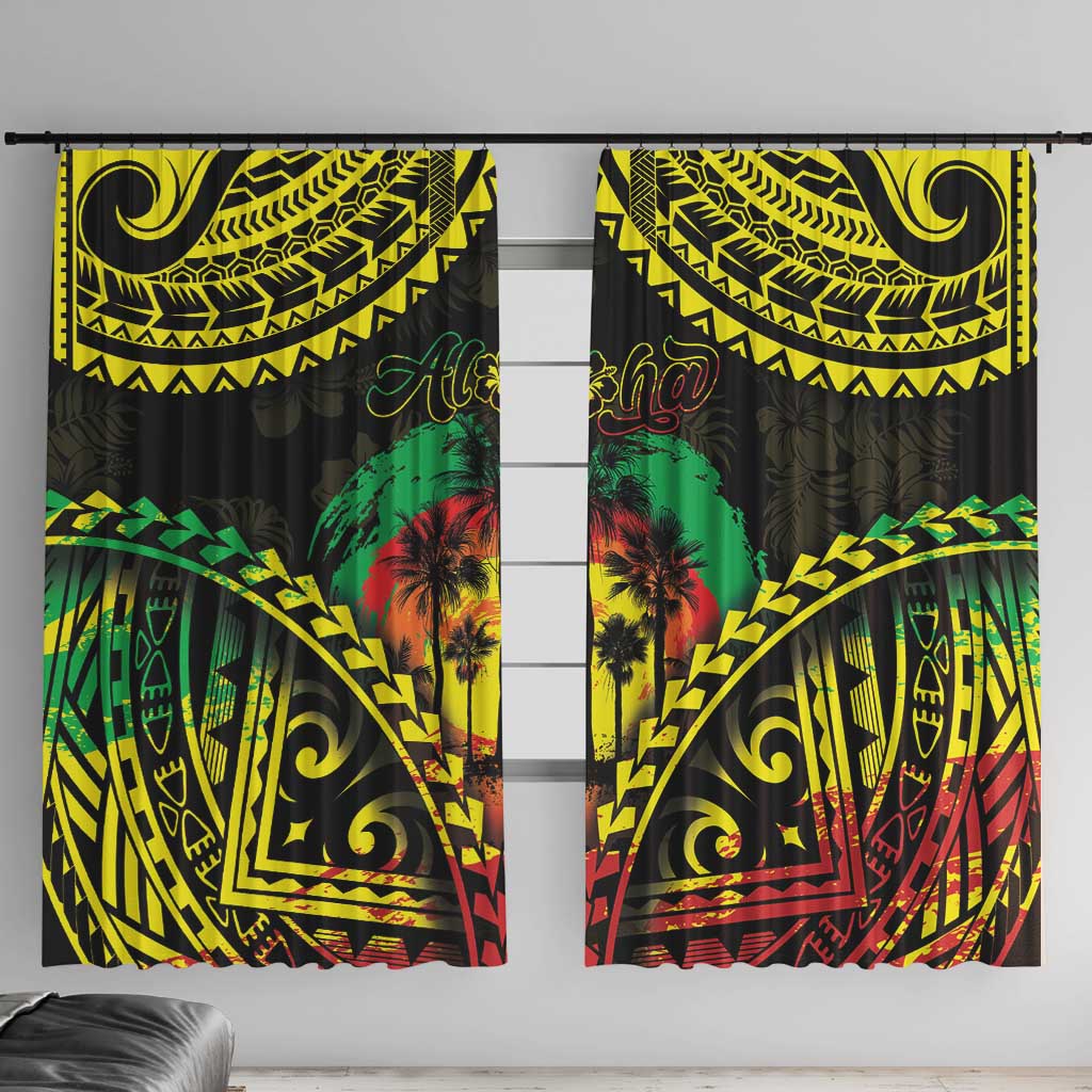 Aloha Tropical Palm Trees Window Curtain Reggae Polynesian Pattern LT05 With Hooks Black - Polynesian Pride