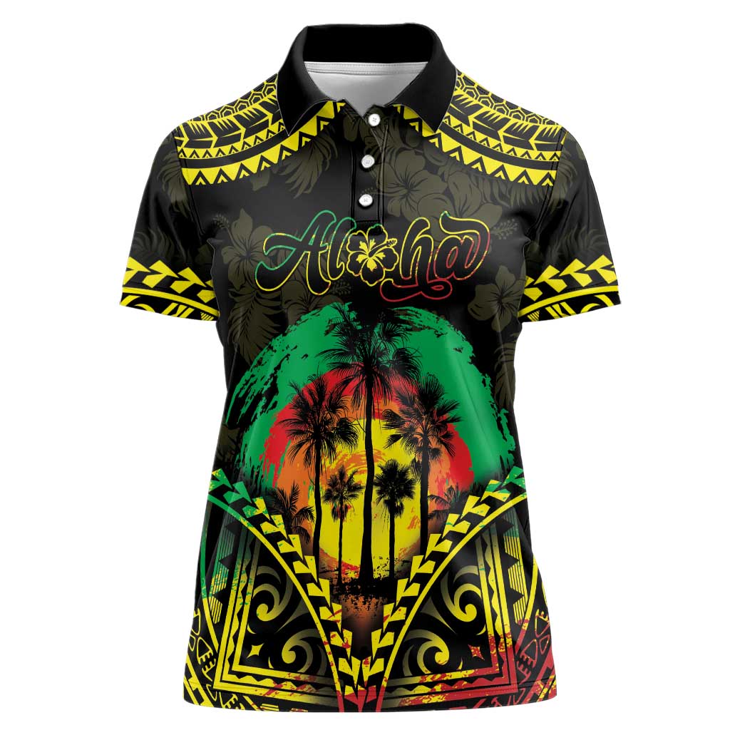 Aloha Tropical Palm Trees Women Polo Shirt Reggae Polynesian Pattern