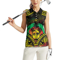 Aloha Tropical Palm Trees Women Sleeveless Polo Shirt Reggae Polynesian Pattern