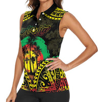 Aloha Tropical Palm Trees Women Sleeveless Polo Shirt Reggae Polynesian Pattern