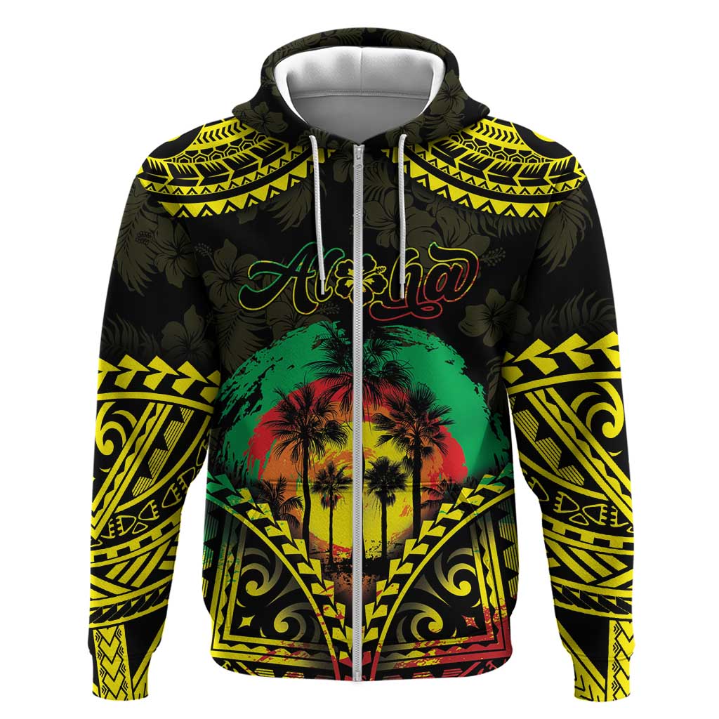 Aloha Tropical Palm Trees Zip Hoodie Reggae Polynesian Pattern