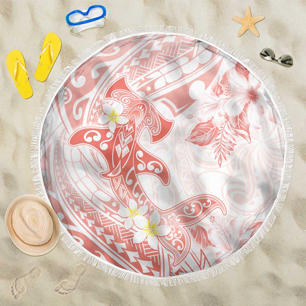 Polynesia Hammerhead Shark Beach Blanket Tropical Flowers Tribal Pattern Peach LT05 One Size 150cm Peach - Polynesian Pride