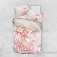 Polynesia Hammerhead Shark Bedding Set Tropical Flowers Tribal Pattern Peach