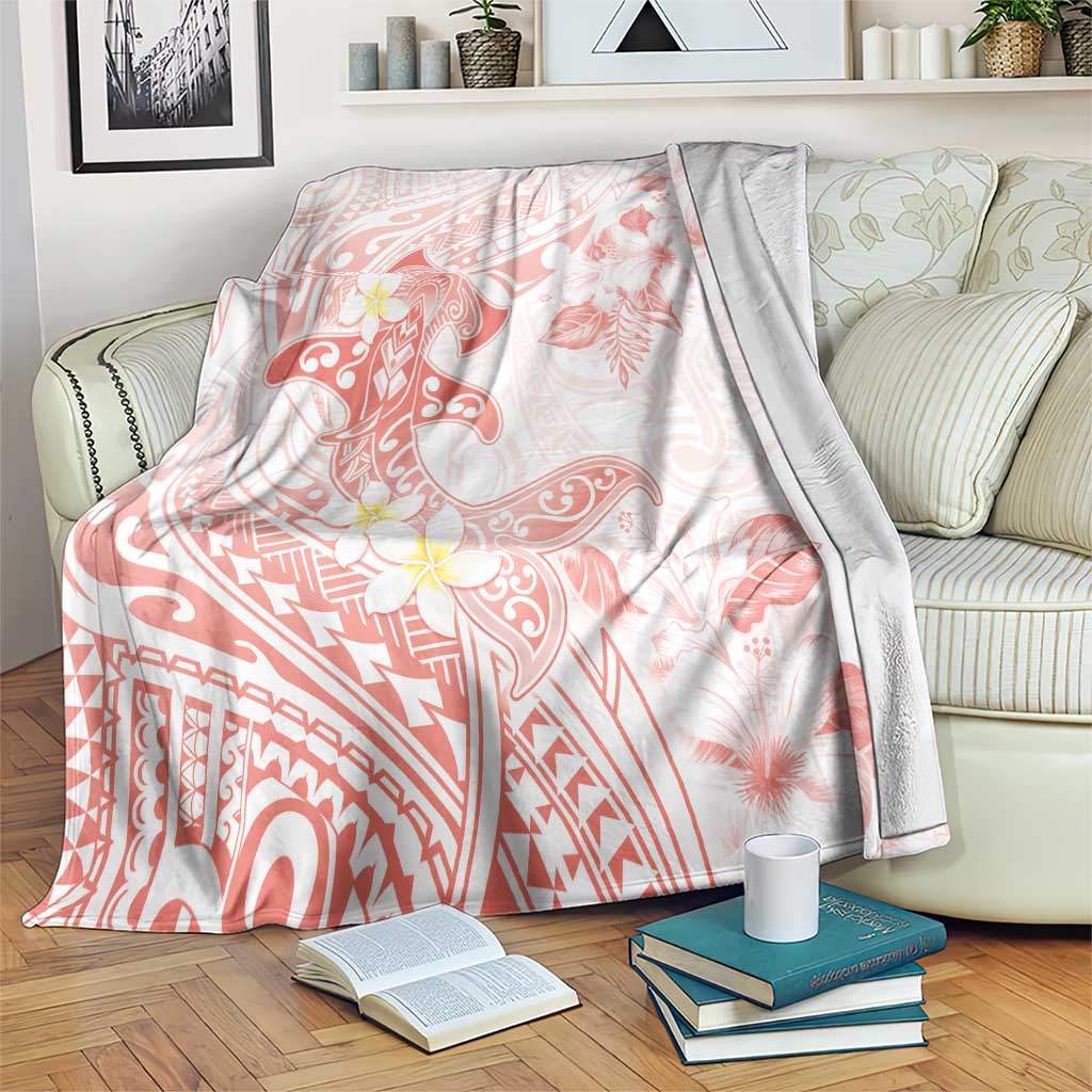 Polynesia Hammerhead Shark Blanket Tropical Flowers Tribal Pattern Peach LT05 Peach - Polynesian Pride