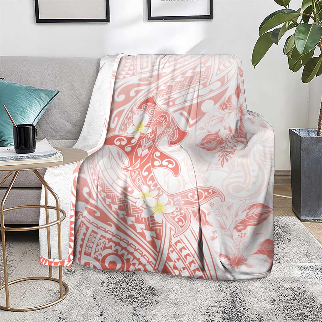 Polynesia Hammerhead Shark Blanket Tropical Flowers Tribal Pattern Peach LT05 - Polynesian Pride
