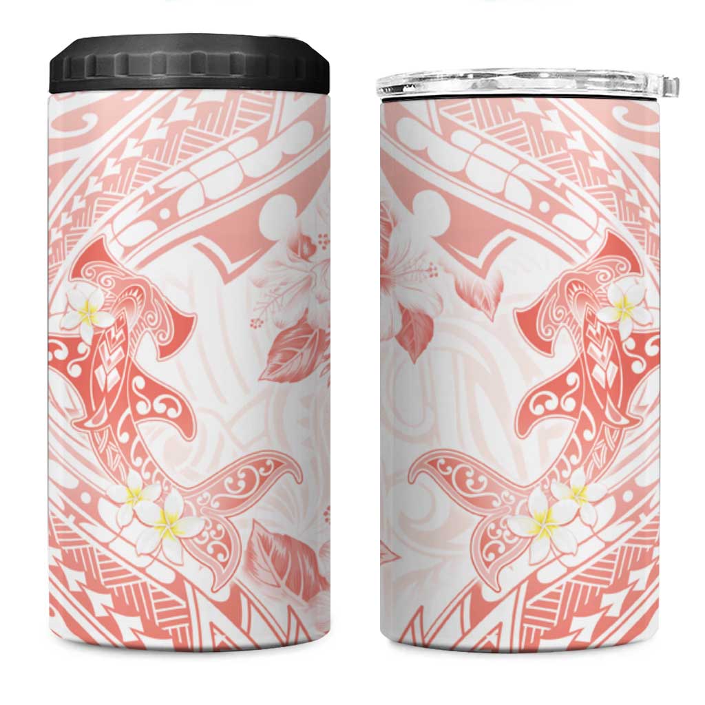 Polynesia Hammerhead Shark 4 in 1 Can Cooler Tumbler Tropical Flowers Tribal Pattern Peach