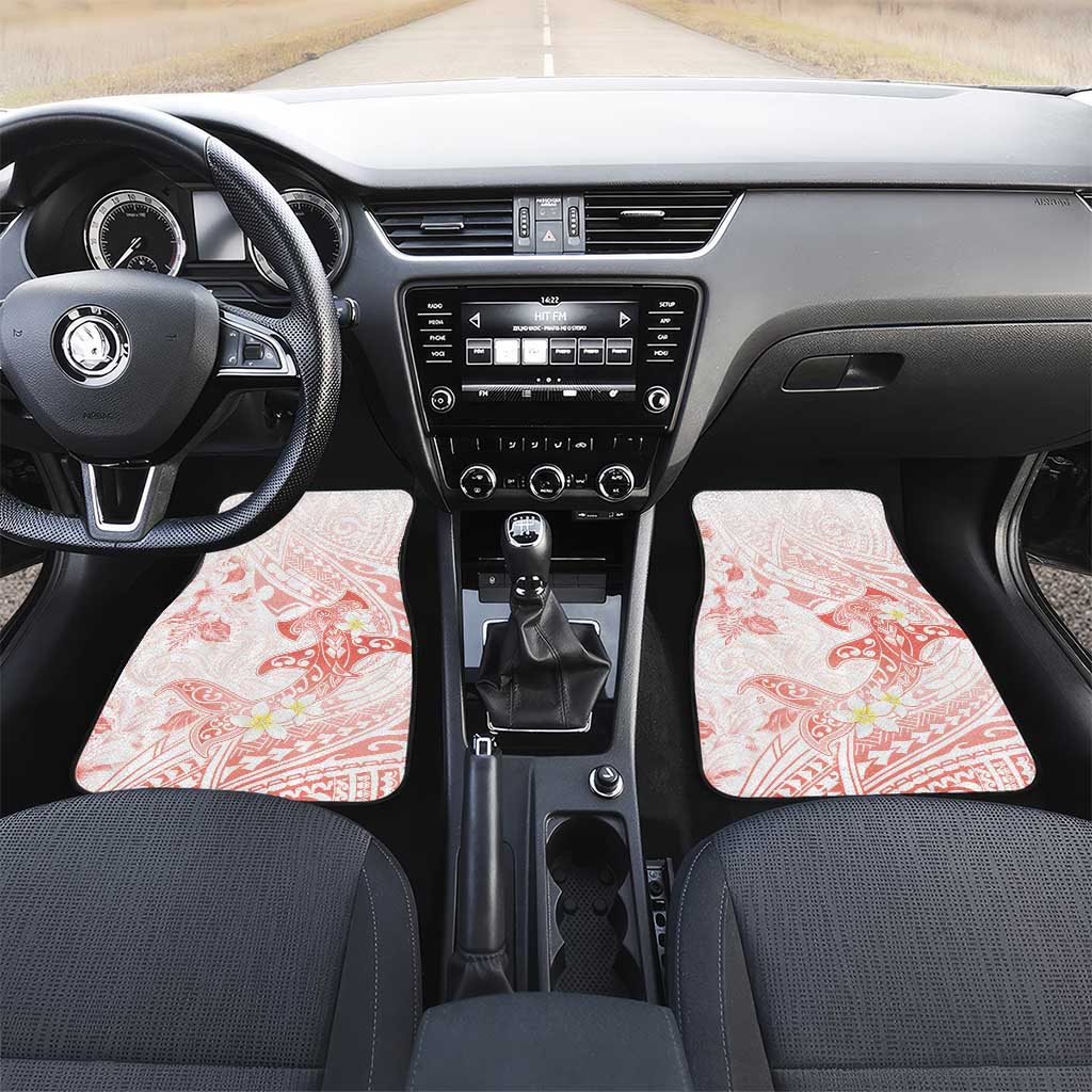 Polynesia Hammerhead Shark Car Mats Tropical Flowers Tribal Pattern Peach LT05 Set 2pcs - Front Peach - Polynesian Pride