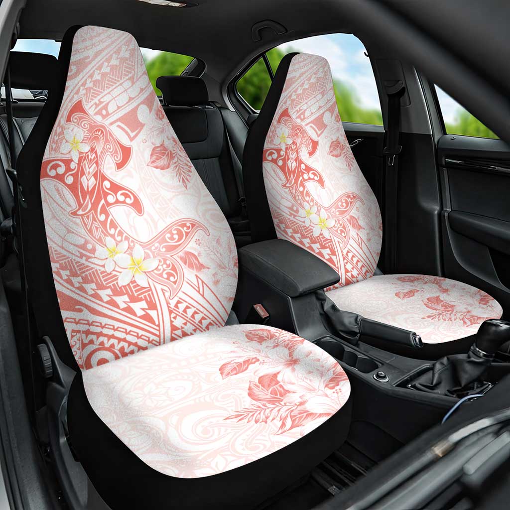 Polynesia Hammerhead Shark Car Seat Cover Tropical Flowers Tribal Pattern Peach