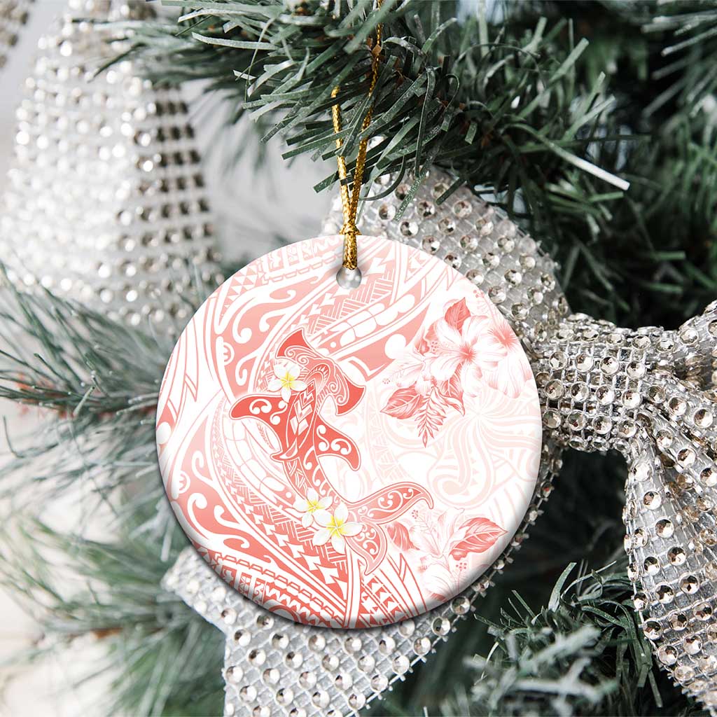 Polynesia Hammerhead Shark Ceramic Ornament Tropical Flowers Tribal Pattern Peach LT05 - Polynesian Pride