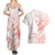 Polynesia Hammerhead Shark Couples Matching Summer Maxi Dress and Hawaiian Shirt Tropical Flowers Tribal Pattern Peach