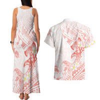 Polynesia Hammerhead Shark Couples Matching Tank Maxi Dress and Hawaiian Shirt Tropical Flowers Tribal Pattern Peach LT05 - Polynesian Pride