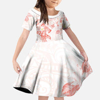 Polynesia Hammerhead Shark Family Matching Off Shoulder Maxi Dress and Hawaiian Shirt Tropical Flowers Tribal Pattern Peach LT05 Daughter's Dress Peach - Polynesian Pride