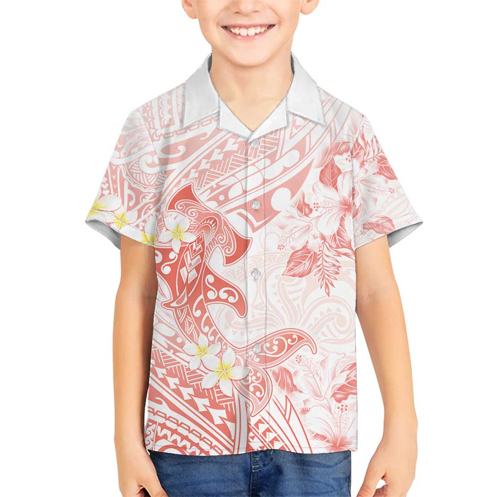 Polynesia Hammerhead Shark Family Matching Off Shoulder Maxi Dress and Hawaiian Shirt Tropical Flowers Tribal Pattern Peach LT05 Son's Shirt Peach - Polynesian Pride