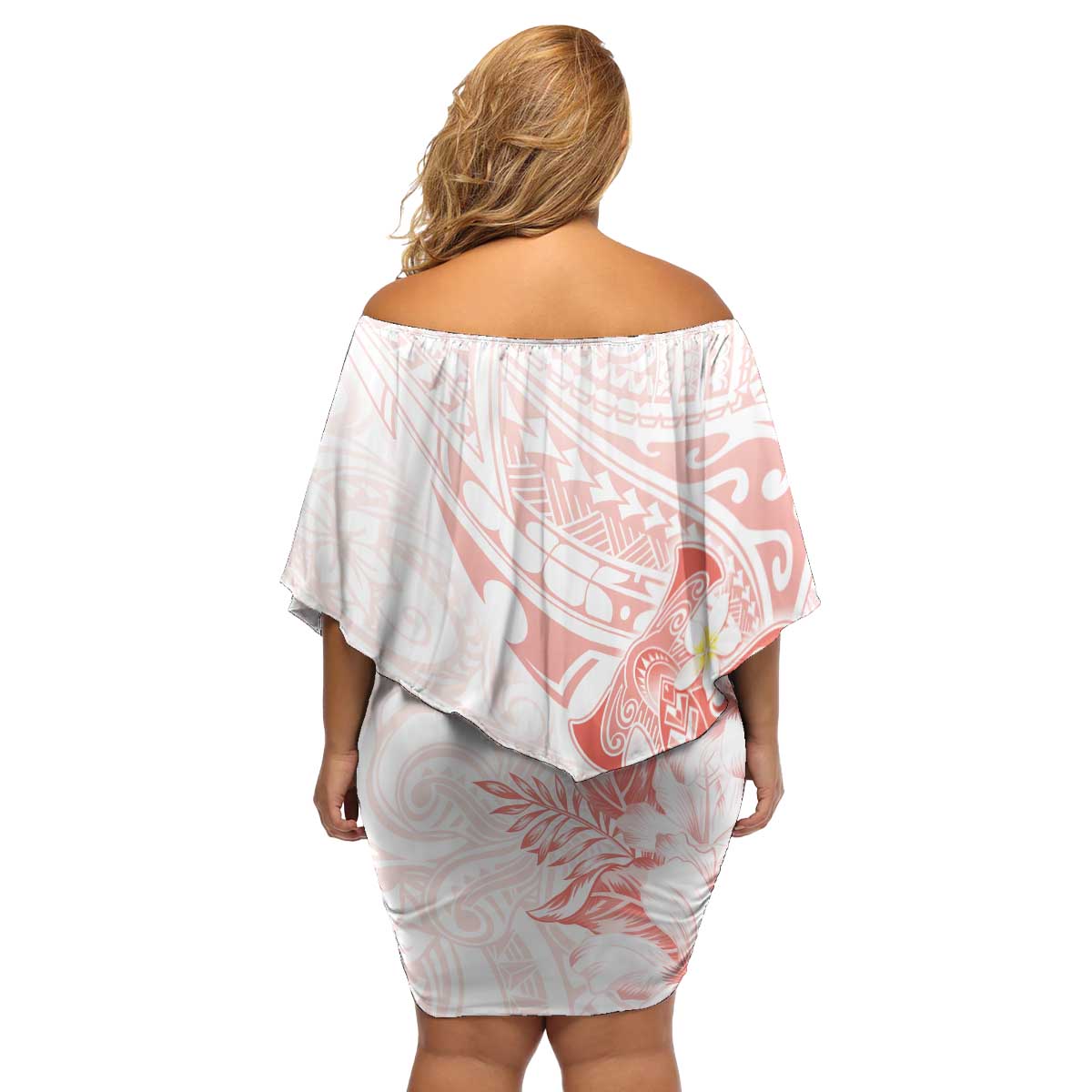 Polynesia Hammerhead Shark Family Matching Off Shoulder Short Dress and Hawaiian Shirt Tropical Flowers Tribal Pattern Peach LT05 - Polynesian Pride