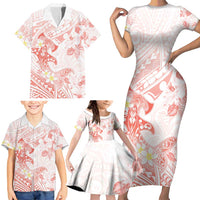Polynesia Hammerhead Shark Family Matching Short Sleeve Bodycon Dress and Hawaiian Shirt Tropical Flowers Tribal Pattern Peach LT05 - Polynesian Pride