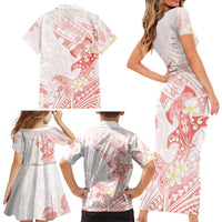 Polynesia Hammerhead Shark Family Matching Short Sleeve Bodycon Dress and Hawaiian Shirt Tropical Flowers Tribal Pattern Peach LT05 - Polynesian Pride