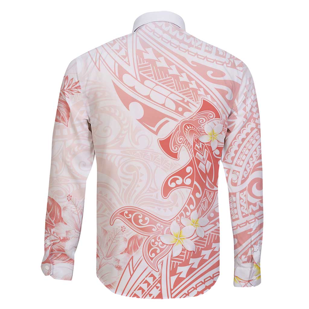 Polynesia Hammerhead Shark Family Matching Short Sleeve Bodycon Dress and Hawaiian Shirt Tropical Flowers Tribal Pattern Peach LT05 - Polynesian Pride