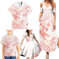 Polynesia Hammerhead Shark Family Matching Summer Maxi Dress and Hawaiian Shirt Tropical Flowers Tribal Pattern Peach LT05 - Polynesian Pride