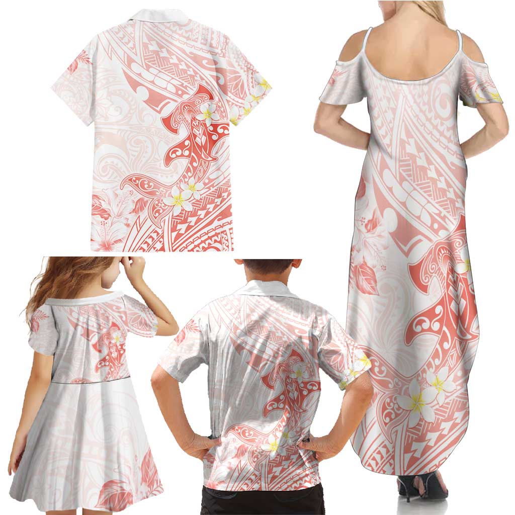 Polynesia Hammerhead Shark Family Matching Summer Maxi Dress and Hawaiian Shirt Tropical Flowers Tribal Pattern Peach LT05 - Polynesian Pride