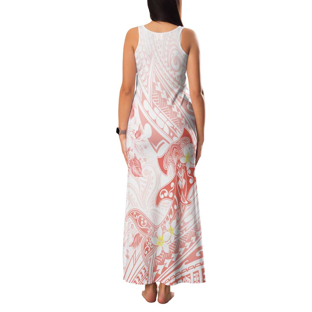 Polynesia Hammerhead Shark Family Matching Tank Maxi Dress and Hawaiian Shirt Tropical Flowers Tribal Pattern Peach LT05 - Polynesian Pride