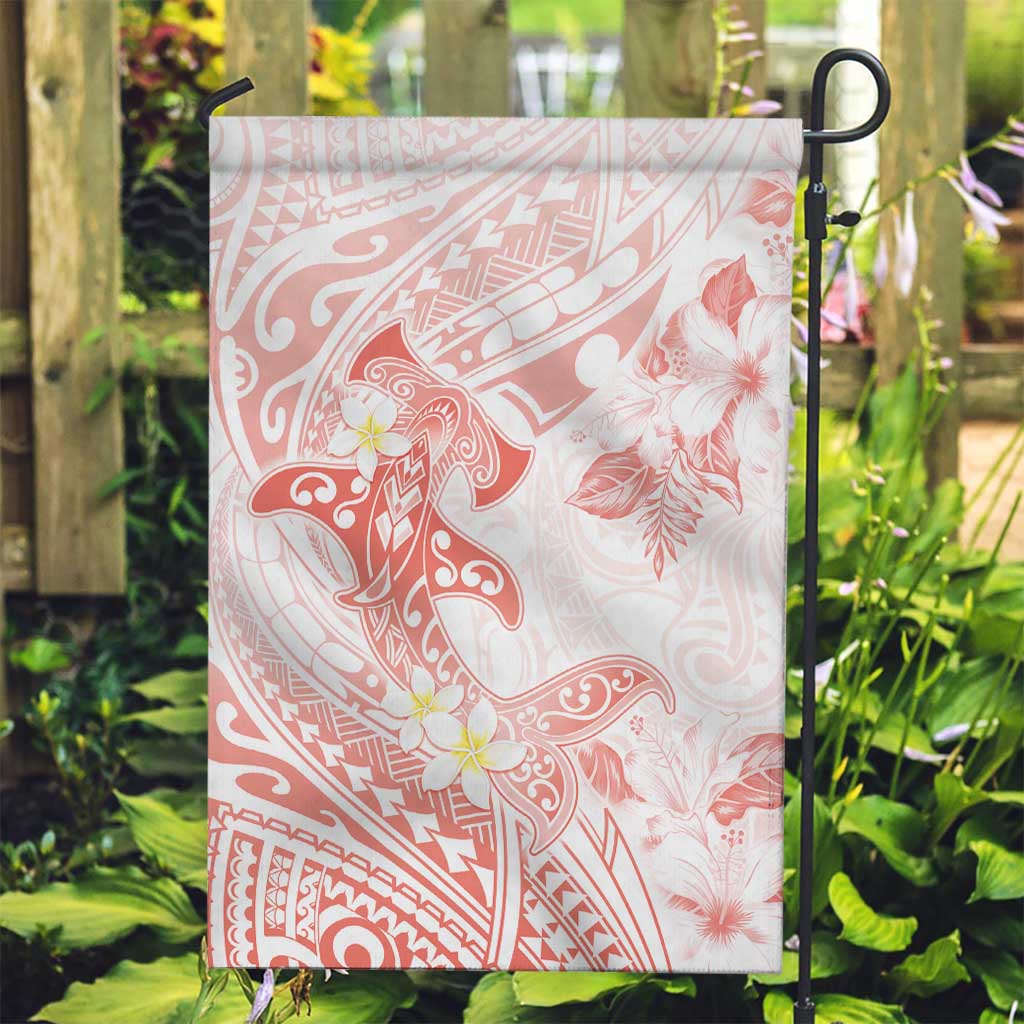 Polynesia Hammerhead Shark Garden Flag Tropical Flowers Tribal Pattern Peach LT05 Garden Flag Peach - Polynesian Pride