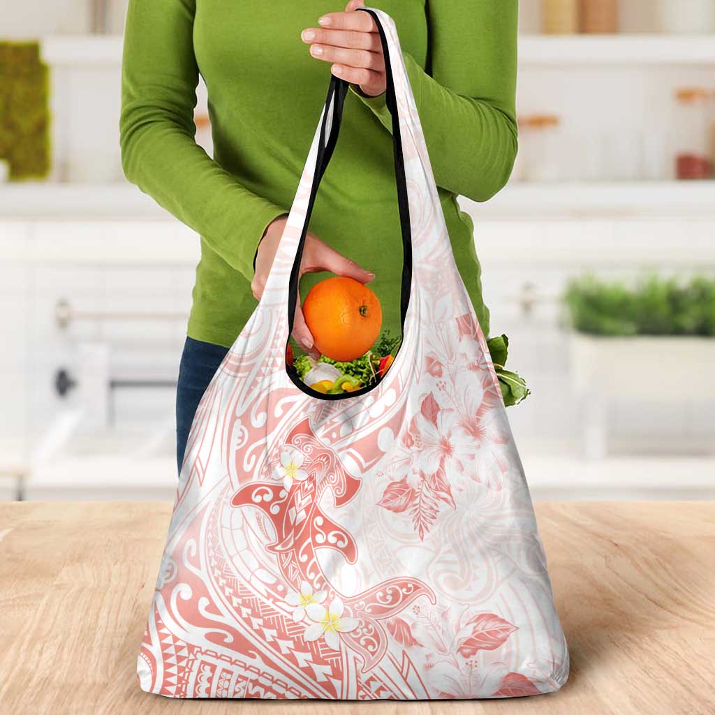 Polynesia Hammerhead Shark Grocery Bag Tropical Flowers Tribal Pattern Peach LT05 - Polynesian Pride