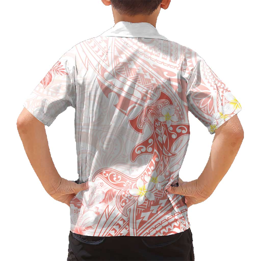Polynesia Hammerhead Shark Hawaiian Shirt Tropical Flowers Tribal Pattern Peach LT05 - Polynesian Pride
