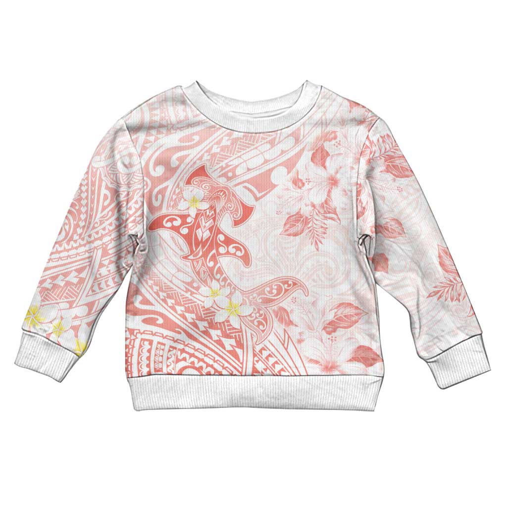 Polynesia Hammerhead Shark Kid Ugly Christmas Sweater Tropical Flowers Tribal Pattern Peach