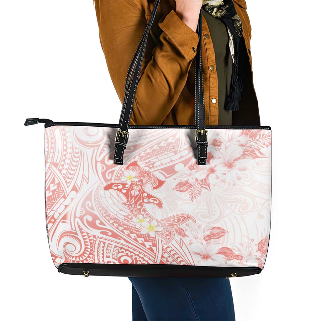 Polynesia Hammerhead Shark Leather Tote Bag Tropical Flowers Tribal Pattern Peach LT05 - Polynesian Pride