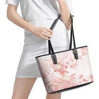 Polynesia Hammerhead Shark Leather Tote Bag Tropical Flowers Tribal Pattern Peach LT05 - Polynesian Pride
