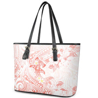 Polynesia Hammerhead Shark Leather Tote Bag Tropical Flowers Tribal Pattern Peach LT05 - Polynesian Pride