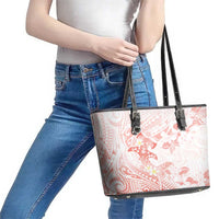 Polynesia Hammerhead Shark Leather Tote Bag Tropical Flowers Tribal Pattern Peach LT05 - Polynesian Pride